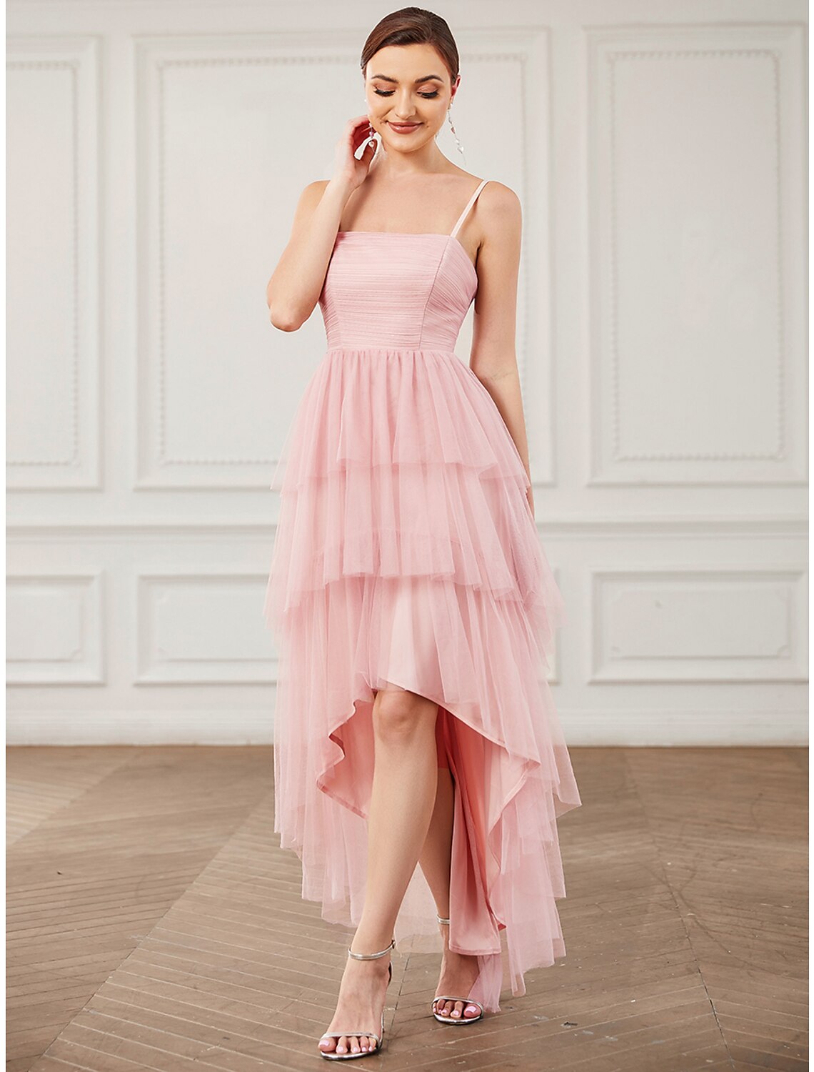 A-Linie Partykleider Vintage Kleid Abschlussball Knielang Ärmellos Spaghettiträger Tüll mit Rüschen